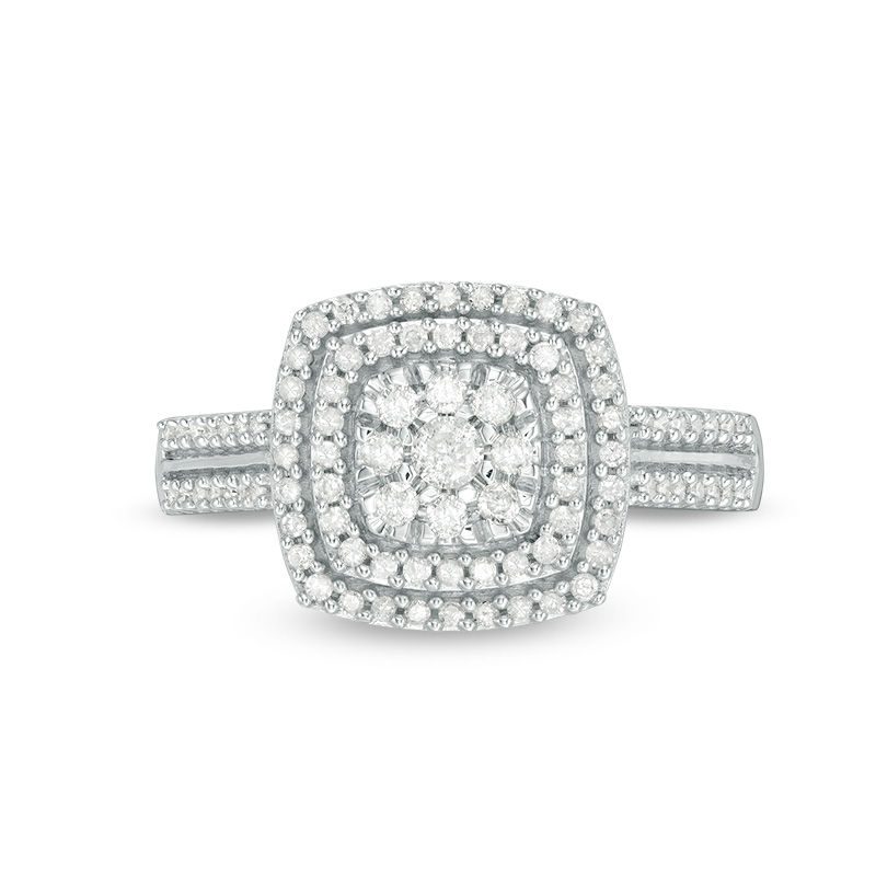Main Image 4 of 3/8 CT. T.W. Diamond Double Cushion Frame Ring in 10K White Gold