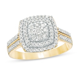 3/8 CT. T.W. Diamond Double Cushion Frame Ring in 10K Gold