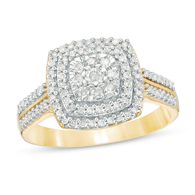 Main Image 1 of 3/8 CT. T.W. Diamond Double Cushion Frame Ring in 10K Gold