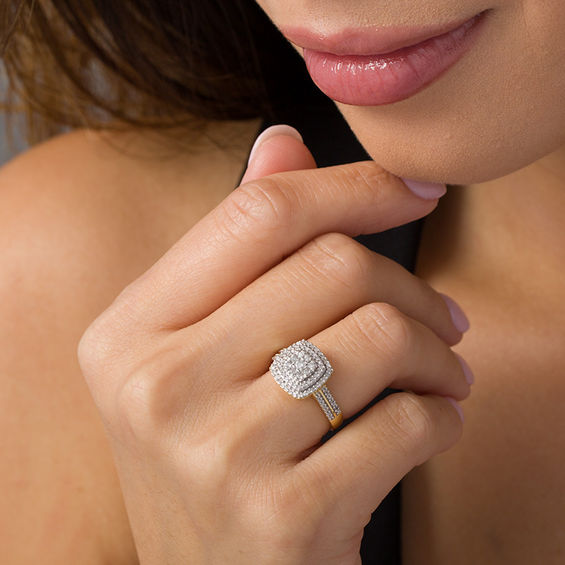 3/8 CT. T.w. Diamond Double Cushion Frame Ring in 10K Gold