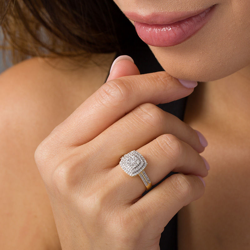 Main Image 2 of 3/8 CT. T.W. Diamond Double Cushion Frame Ring in 10K Gold