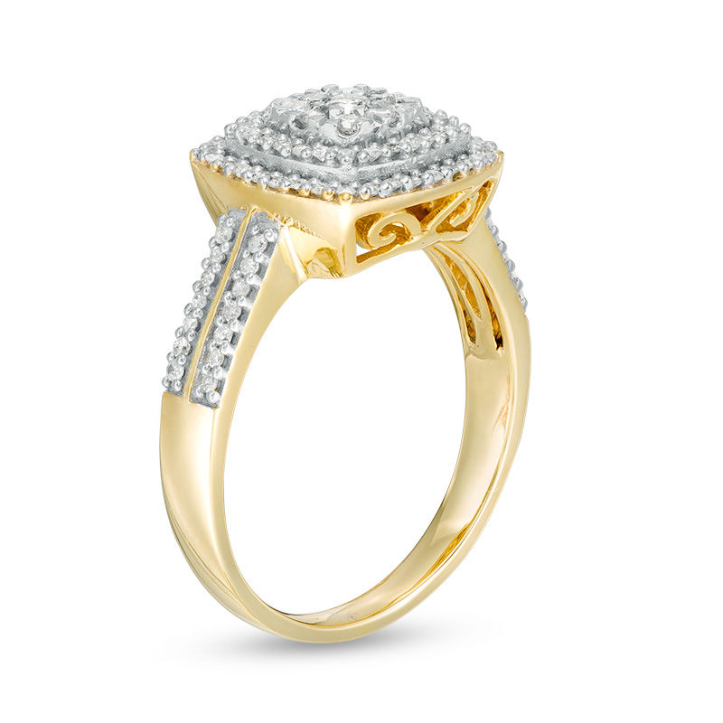 Main Image 3 of 3/8 CT. T.W. Diamond Double Cushion Frame Ring in 10K Gold