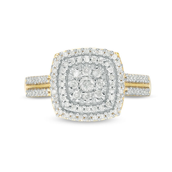 3/8 CT. T.w. Diamond Double Cushion Frame Ring in 10K Gold