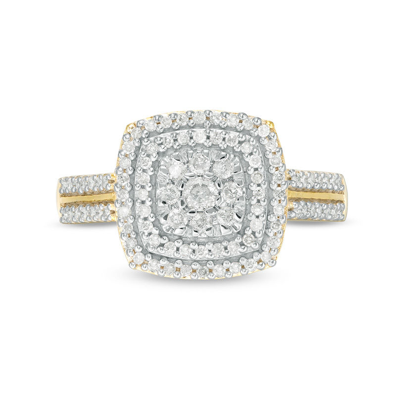 Main Image 4 of 3/8 CT. T.W. Diamond Double Cushion Frame Ring in 10K Gold