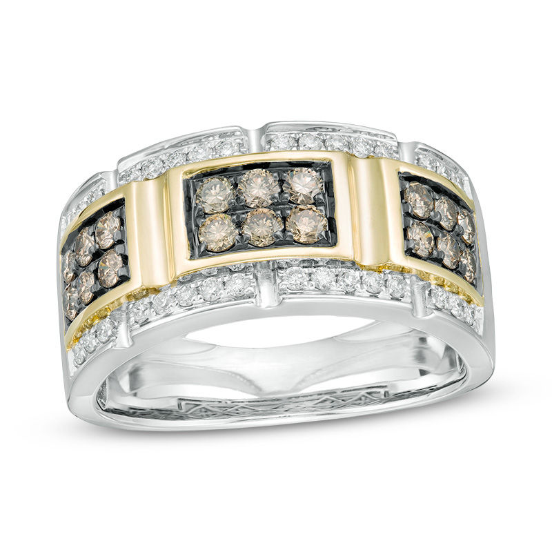 Main Image 1 of 1 CT. T.W. Champagne and White Diamond Buckle Ring in 10K Two-Tone Gold