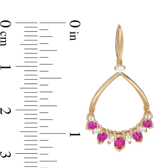 Graduated Lab-Created Ruby and White Sapphire Five Stone Teardrop Earrings in Sterling Silver with 14K Gold Plate