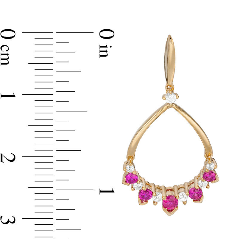 Main Image 3 of Graduated Lab-Created Ruby and White Sapphire Five Stone Teardrop Earrings in Sterling Silver with 14K Gold Plate