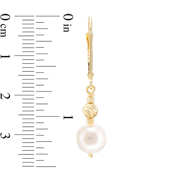7.5-8.0mm Freshwater Cultured Pearl and Brilliance Bead Drop Earrings in 10K Gold