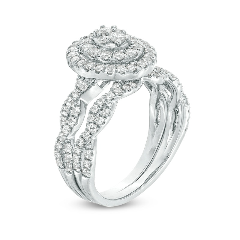 Main Image 3 of 3/4 CT. T.W. Oval Multi-Diamond Double Frame Twist Bridal Set in 10K White Gold