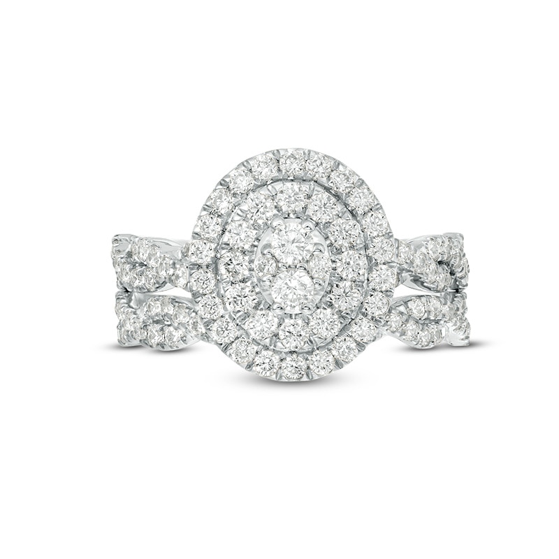 Main Image 4 of 3/4 CT. T.W. Oval Multi-Diamond Double Frame Twist Bridal Set in 10K White Gold