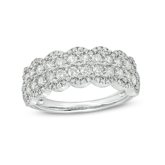 1 CT. T.w. Diamond Double Row Scallop-Edge Band in 10K White Gold