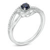 Thumbnail Image 1 of 4.0mm Lab-Created Blue Sapphire and 1/15 CT. T.W. Diamond Bezel-Set Side Accent Bypass Promise Ring in Sterling Silver