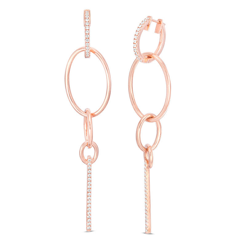 Main Image 1 of 1/2 CT. T.W. Diamond Oval Link Drop Earrings in 10K Rose Gold