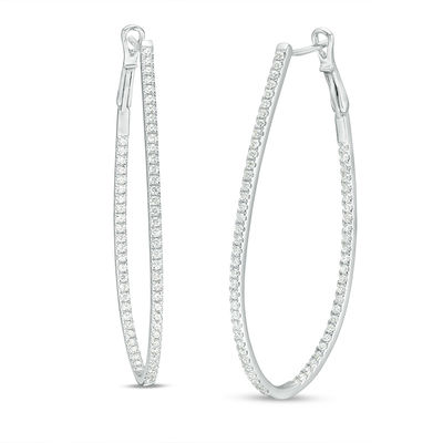 1 Ct T W Diamond Inside Out Hoop Earrings In 10k White Gold 1 Ct T W Diamond Inside Out Hoop Earrings In 10k White Gold