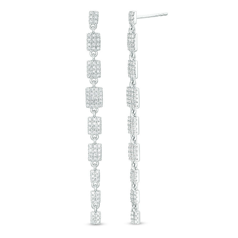 Main Image 1 of 3/4 CT. T.W. Composite Diamond Rectangular Linear Drop Earrings in 10K White Gold