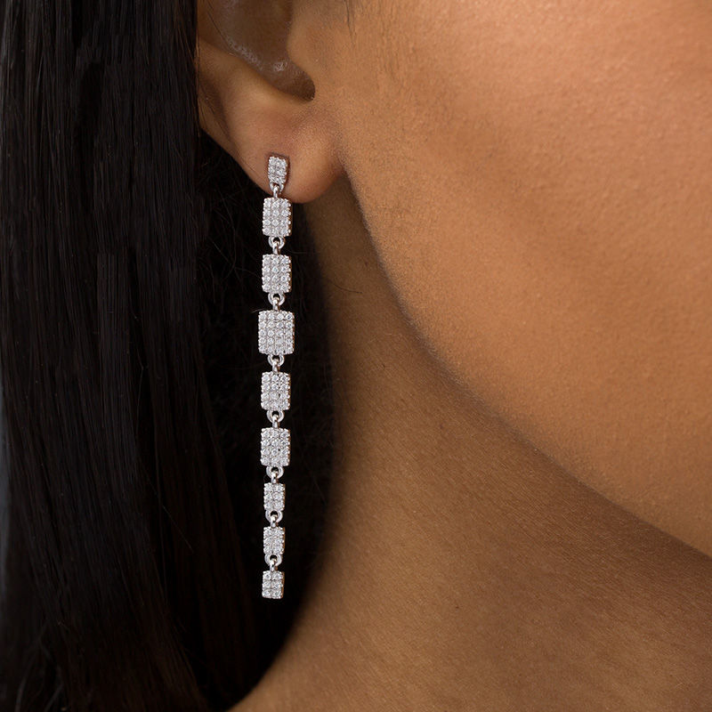 Main Image 2 of 3/4 CT. T.W. Composite Diamond Rectangular Linear Drop Earrings in 10K White Gold