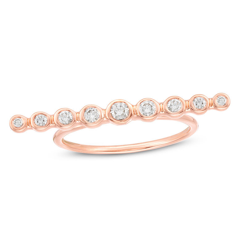 Main Image 1 of 1/4 CT. T.W. Diamond Bezel-Set Horizontal Bar Ring in 10K Rose Gold