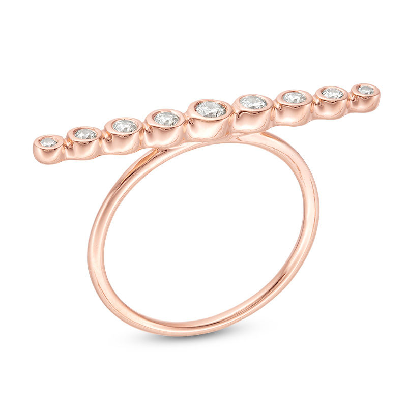 Main Image 2 of 1/4 CT. T.W. Diamond Bezel-Set Horizontal Bar Ring in 10K Rose Gold
