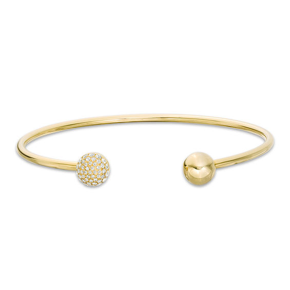 3/8 CT. T.w. Diamond and Polished Ball Open Bangle in 10K Gold - 7.5"
