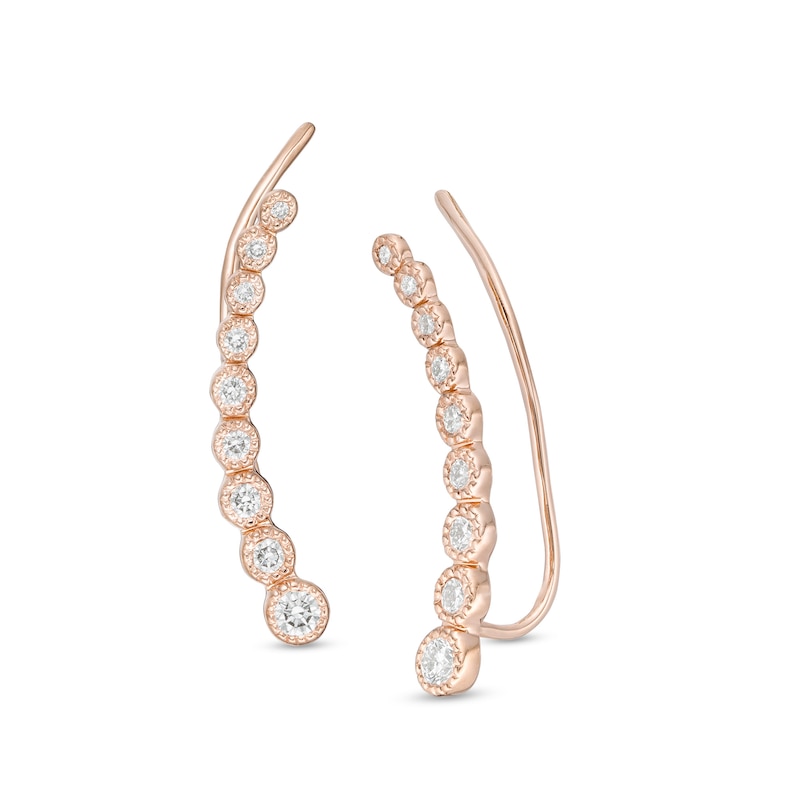 Main Image 1 of 1/3 CT. T.W. Diamond Bezel-Set Graduated Crawler Earrings in 10K Rose Gold
