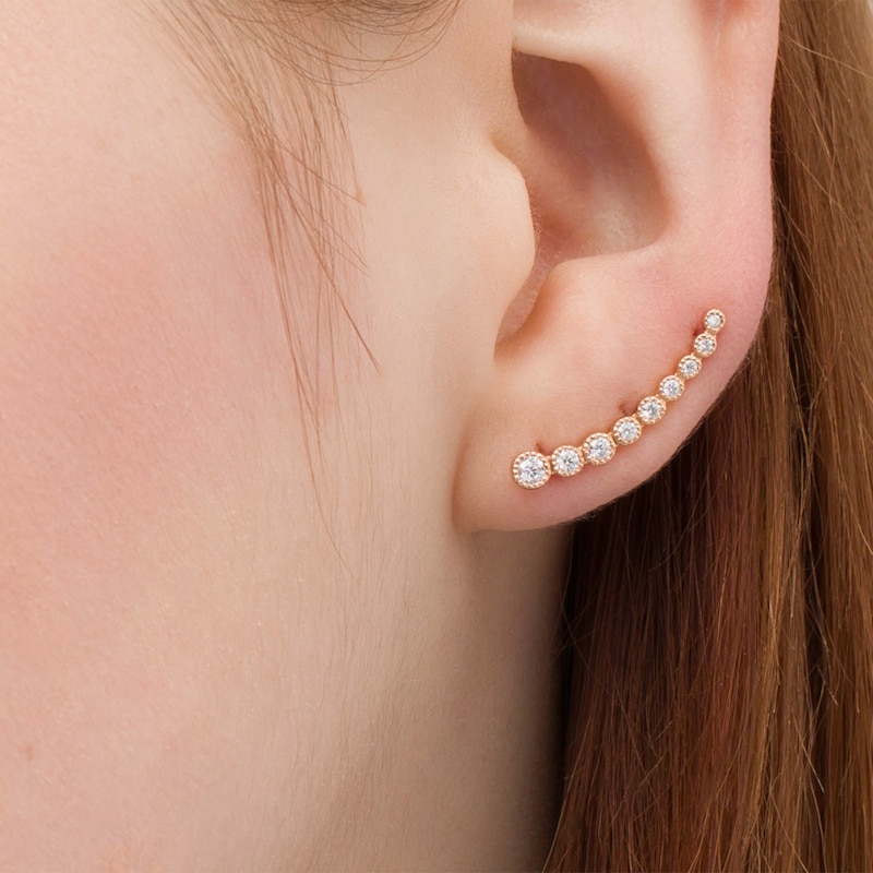 Main Image 2 of 1/3 CT. T.W. Diamond Bezel-Set Graduated Crawler Earrings in 10K Rose Gold
