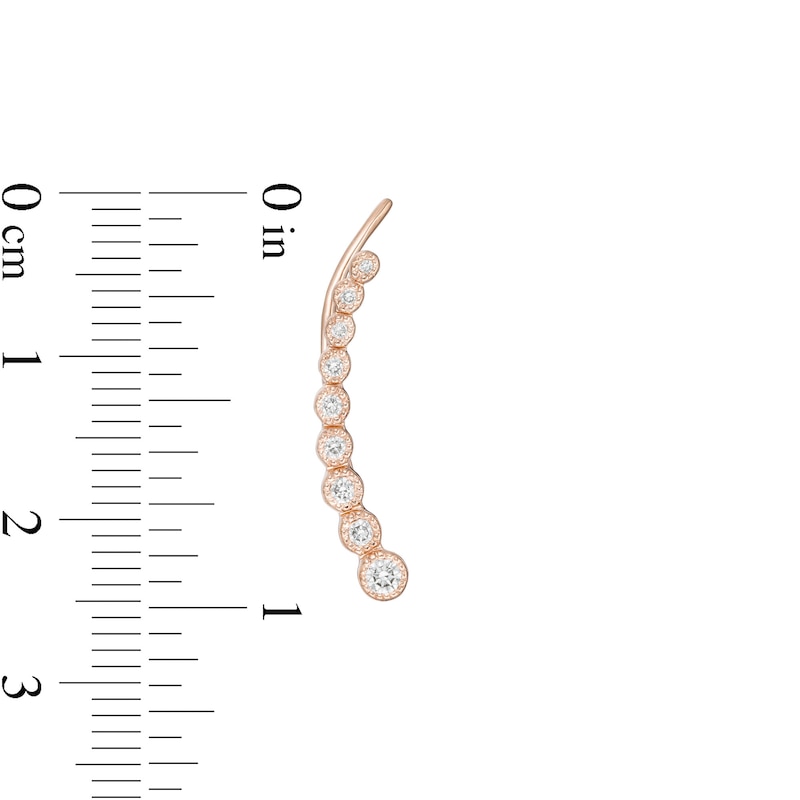 Main Image 3 of 1/3 CT. T.W. Diamond Bezel-Set Graduated Crawler Earrings in 10K Rose Gold