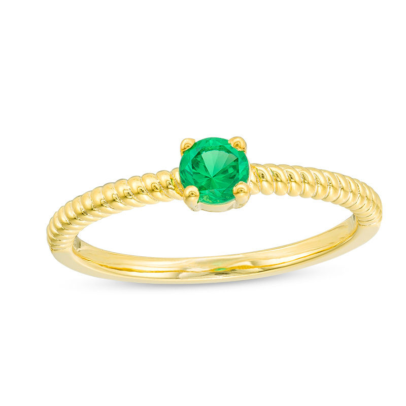 4.0mm Lab-Created Emerald Solitaire Rope Shank Promise Ring in 10K Gold