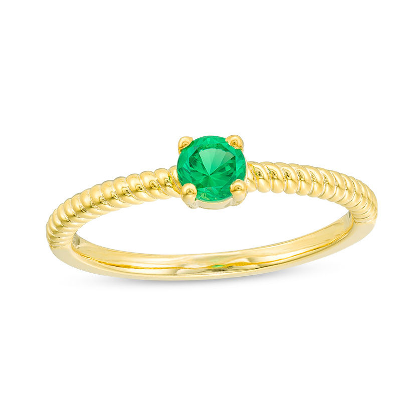Main Image 1 of 4.0mm Lab-Created Emerald Solitaire Rope Shank Promise Ring in 10K Gold