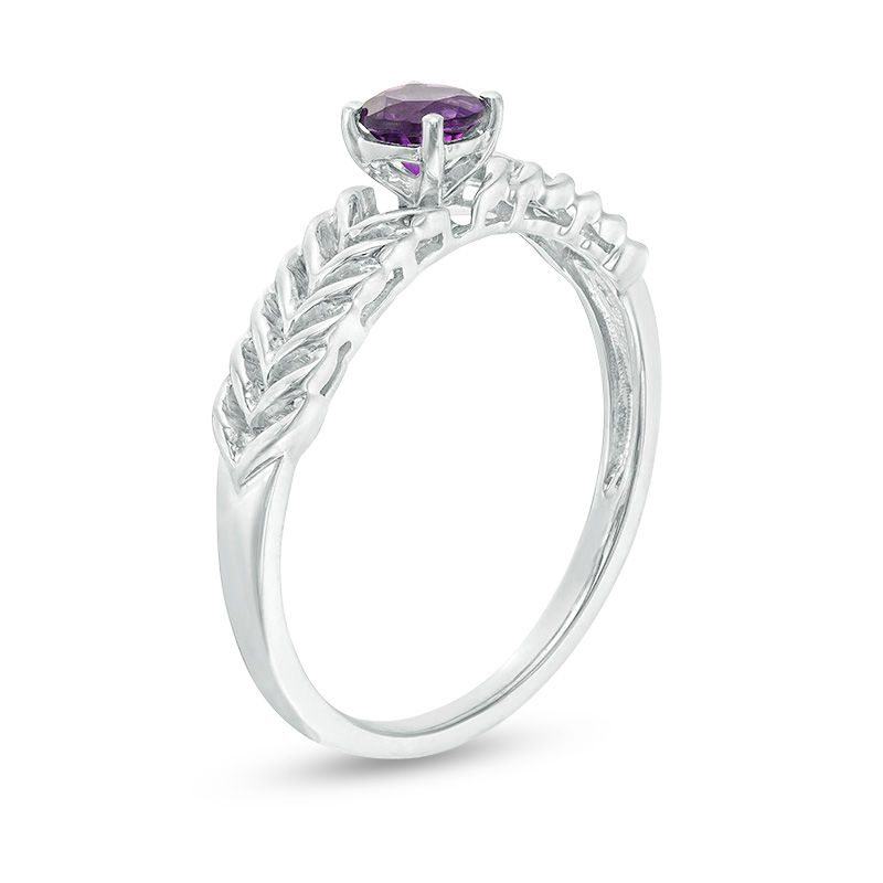 Main Image 3 of 4.0mm Amethyst Solitaire Laurel Leaf Shank Promise Ring in Sterling Silver