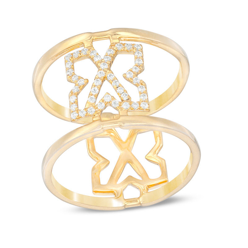 Main Image 1 of 1/6 CT. T.W. Diamond Geometric "X" Open Ring in 10K Gold - Size 7