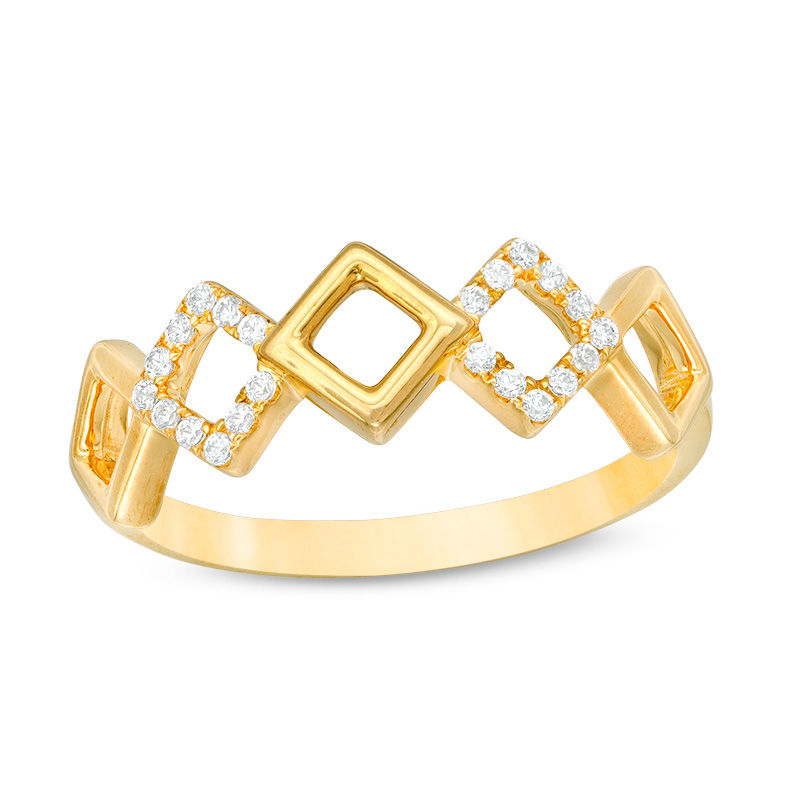 Main Image 1 of 1/10 CT. T.W. Diamond Alternating Tilted Square Ring in 10K Gold