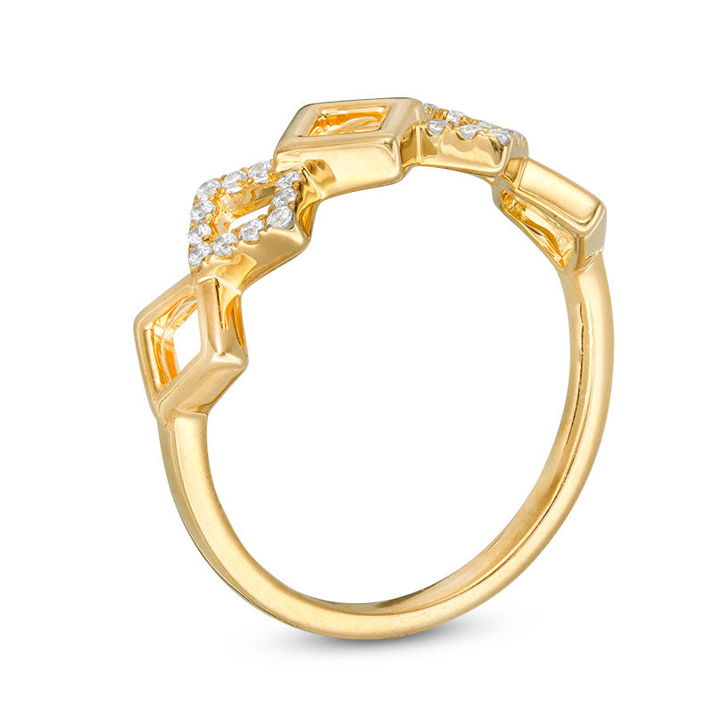 Main Image 3 of 1/10 CT. T.W. Diamond Alternating Tilted Square Ring in 10K Gold