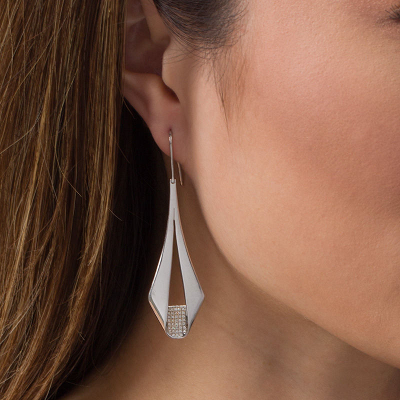 Main Image 2 of 1/3 CT. T.W. Diamond Inside-Out Ribbon Drop Earrings in Sterling Silver