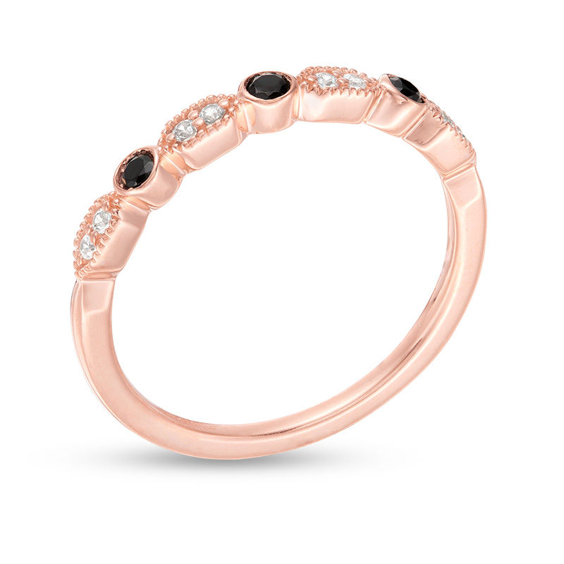 Main Image 2 of 1/6 CT. T.W. Enhanced Black and White Diamond Alternating Geometric Vintage-Style Stackable Band in 10K Rose Gold