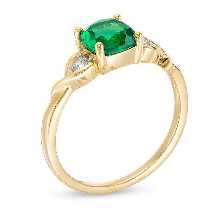 6.0mm Cushion-Cut Lab-Created Emerald and Diamond Accent Crossover Loop ...