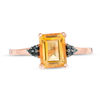 Thumbnail Image 3 of Emerald-Cut Citrine and 1/20 CT. T.W. Black Diamond Tri-Sides Promise Ring in 10K Rose Gold