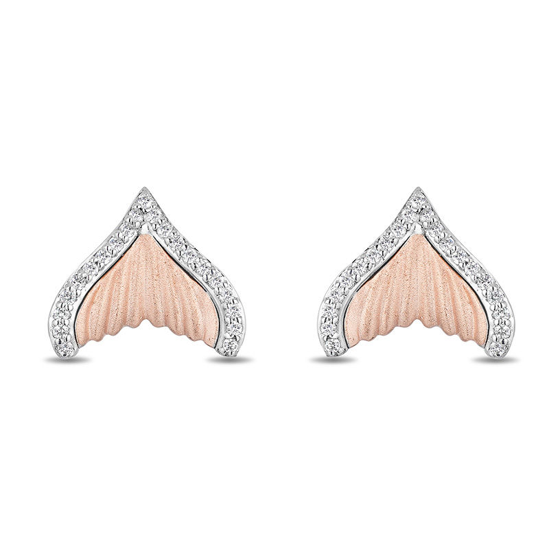 Main Image 1 of Enchanted Disney Ariel 1/6 CT. T.W. Diamond Tail Fin Stud Earrings in Sterling Silver and 10K Rose Gold