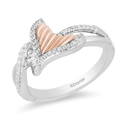 Enchanted Disney Ariel 1/6 CT. T.W. Diamond Tail Fin Bypass Ring in  Sterling Silver and 10K Rose Gold - Size 7