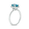 Thumbnail Image 1 of Oval Blue Zircon and 1/4 CT. T.W. Diamond Frame Engagement Ring in 14K White Gold