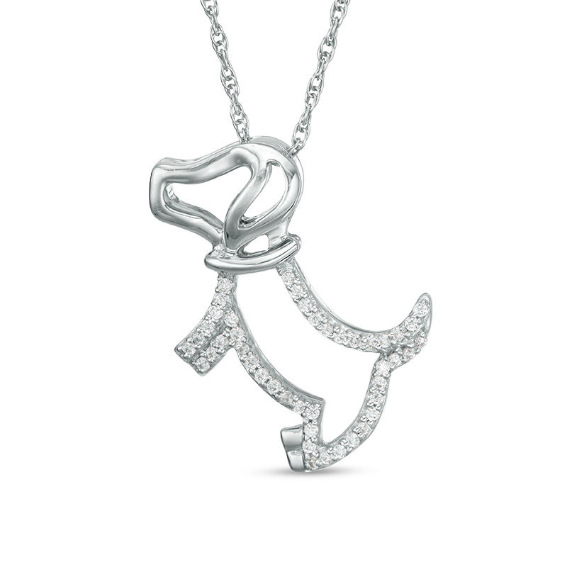 Main Image 1 of 1/8 CT. T.W. Diamond Dog with Collar Pendant in Sterling Silver
