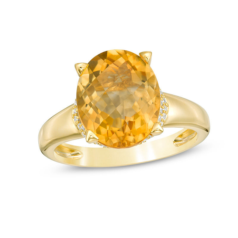 Oval Citrine and Lab-Created White Sapphire Collar Ring in Sterling Silver with 14K Gold Plate