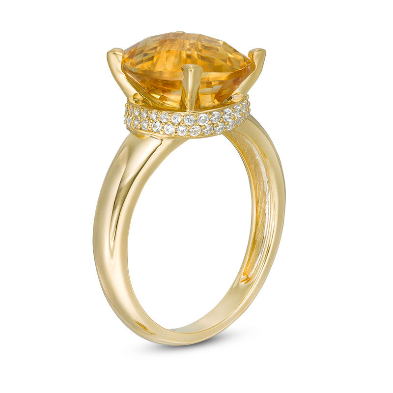 Oval Citrine and Lab-Created White Sapphire Collar Ring in Sterling Silver with 14K Gold Plate