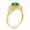Thumbnail Image 2 of Cushion-Shaped Lab-Created Emerald and White Sapphire Double Frame Art Deco Ring in Sterling Silver with 14K Gold Plate