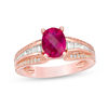 Thumbnail Image 0 of Oval Lab-Created Ruby and White Sapphire Multi-Row Ring in Sterling Silver with 14K Rose Gold Plate