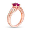 Thumbnail Image 2 of Oval Lab-Created Ruby and White Sapphire Multi-Row Ring in Sterling Silver with 14K Rose Gold Plate