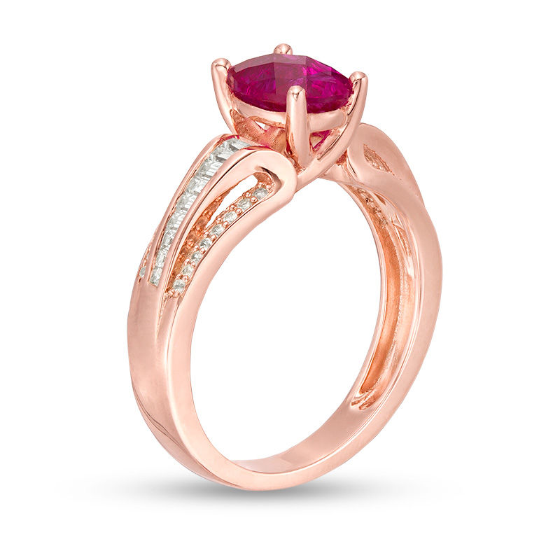 Oval Lab-Created Ruby and White Sapphire Multi-Row Ring in Sterling Silver with 14K Rose Gold Plate