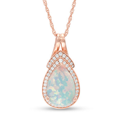 Jewel Zone US Pear Shape Simulated Blue Topaz & White Sapphire Pendant Necklace in 14K Gold Over Sterling Silver 
