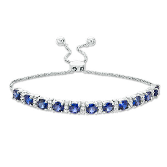 5.0mm Lab-Created Ceylon and White Sapphire Bolo Bracelet in Sterling Silver - 9.5"