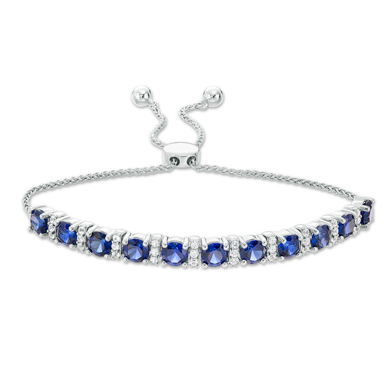 Main Image 1 of 5.0mm Lab-Created Ceylon and White Sapphire Bolo Bracelet in Sterling Silver - 9.5"