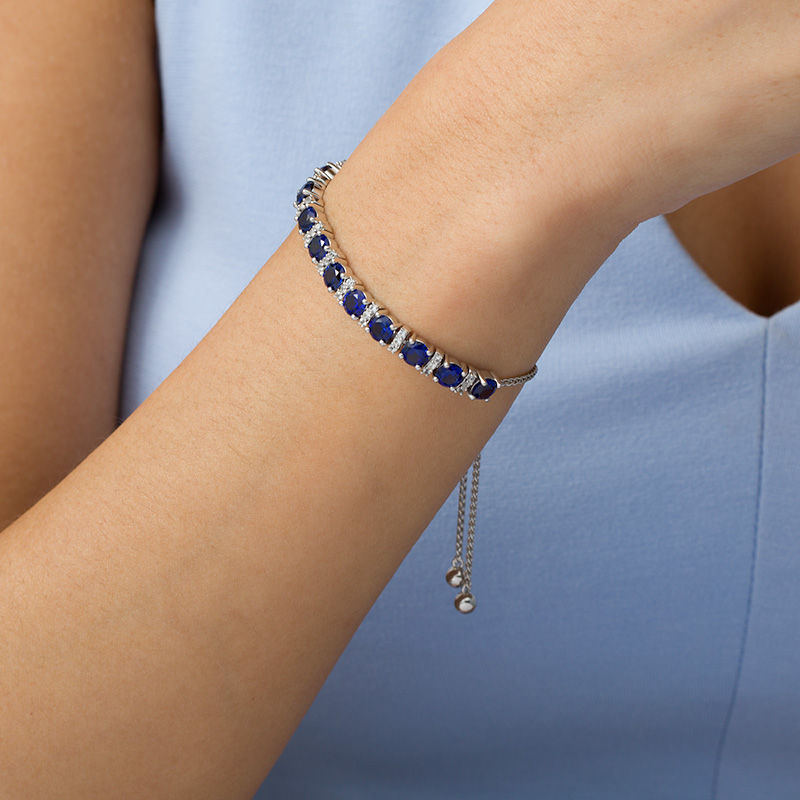 Main Image 2 of 5.0mm Lab-Created Ceylon and White Sapphire Bolo Bracelet in Sterling Silver - 9.5"
